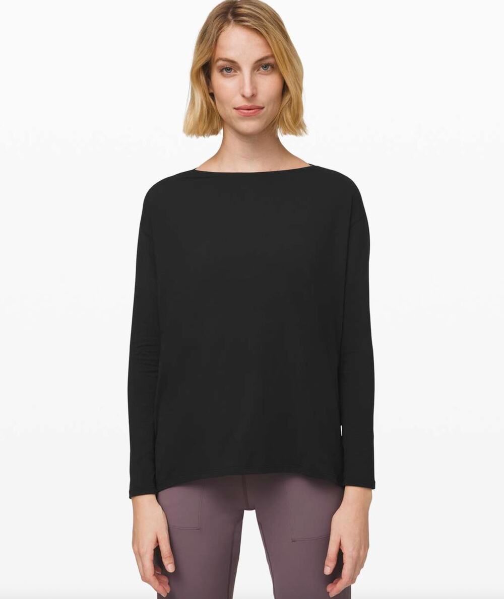 Lululemon Size 4 Black Pima Cotton Long Sleeve Back in Action Shirt Oversized